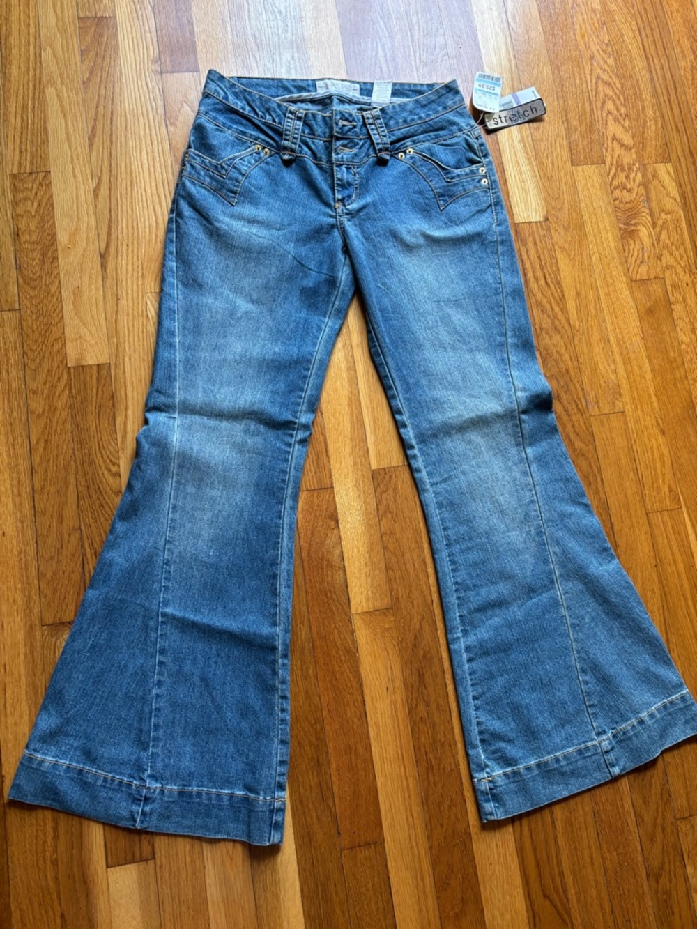 Baby Phat Medium Blue Flare Jeans with Embellished Pockets